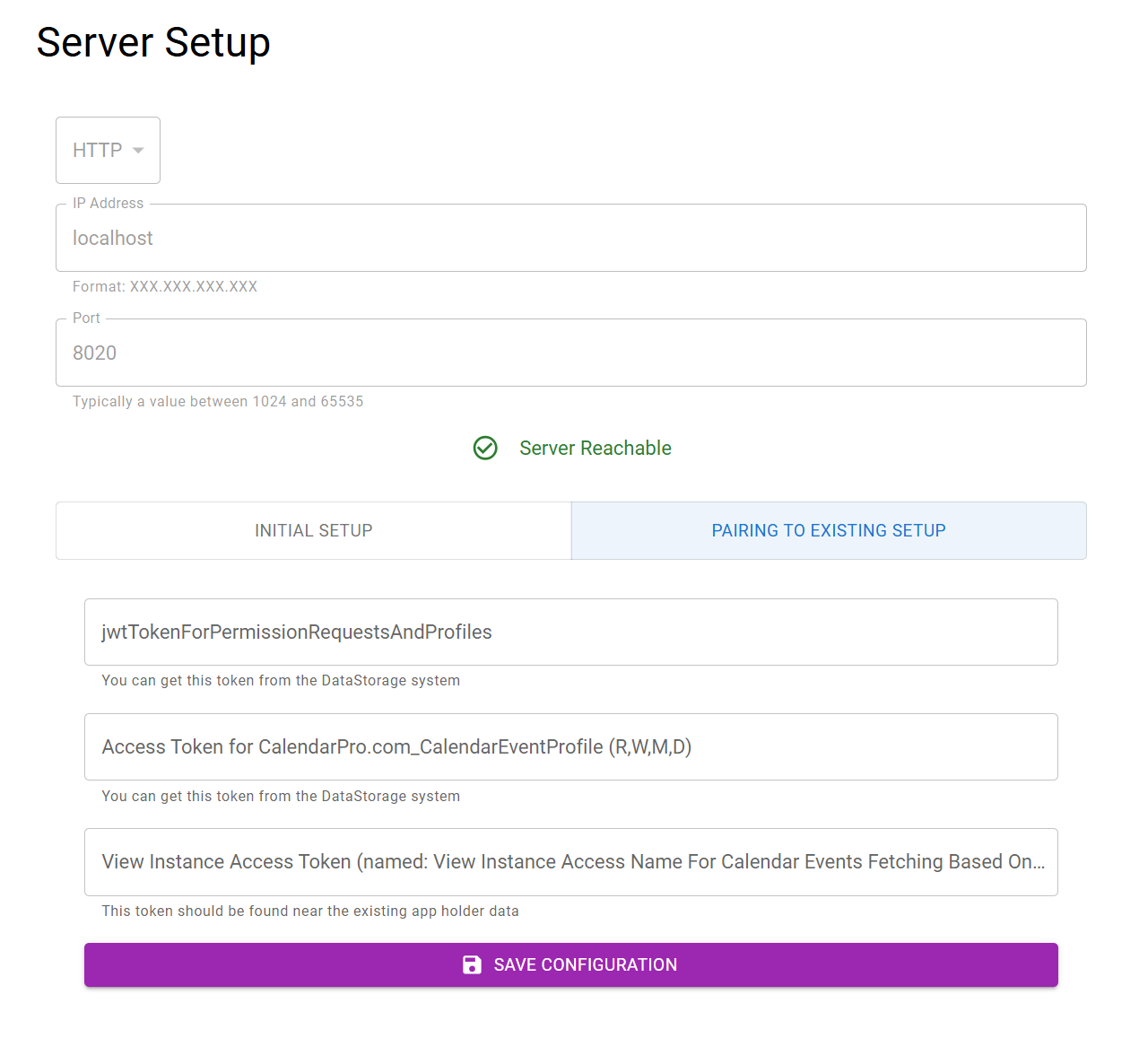 Calendar Existing Setup
