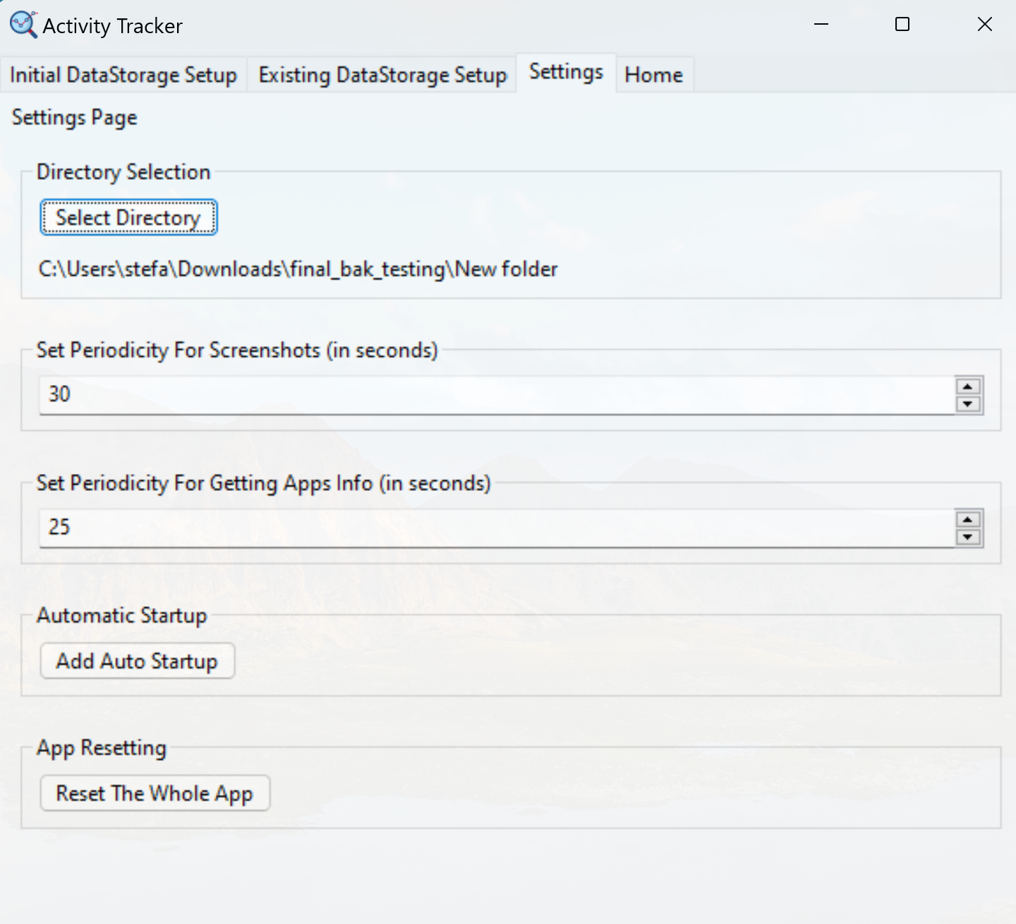 Windows Activity Tracker - Home Screen